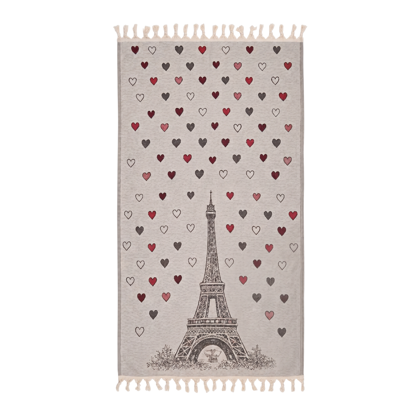 paris love turkish towel pestemal beach towel on a white background
