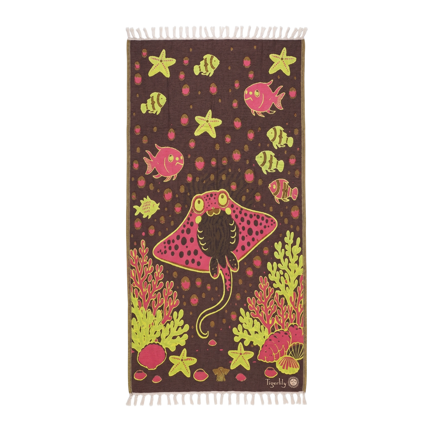 3 layer turkish towel pestemal underwater collection on a brown background