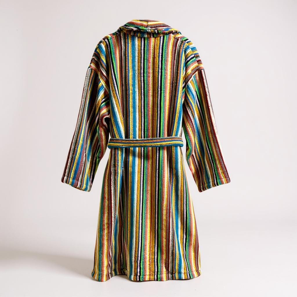 Multicolored striped Turkish Terry Towel bathrobe back view