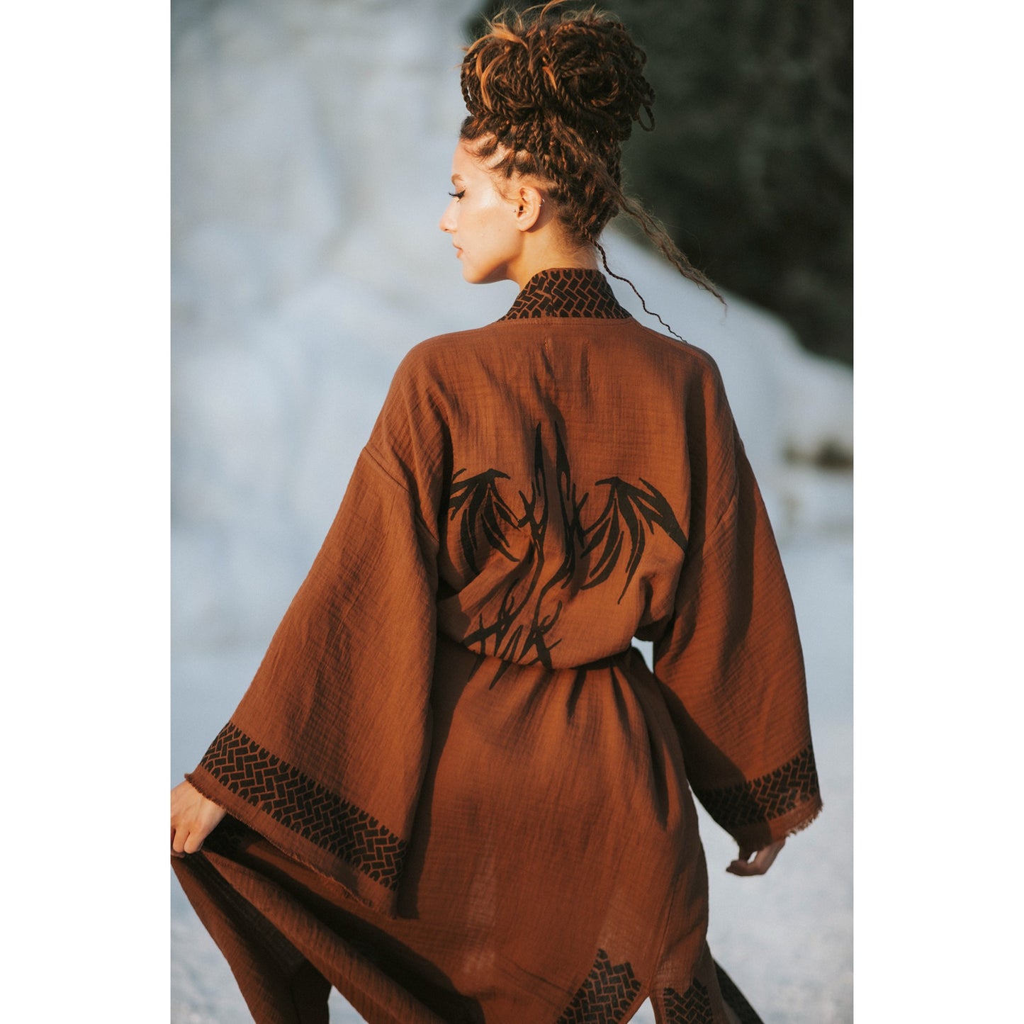 Block Print Natural Cotton Turkish Towel Kimono Robe