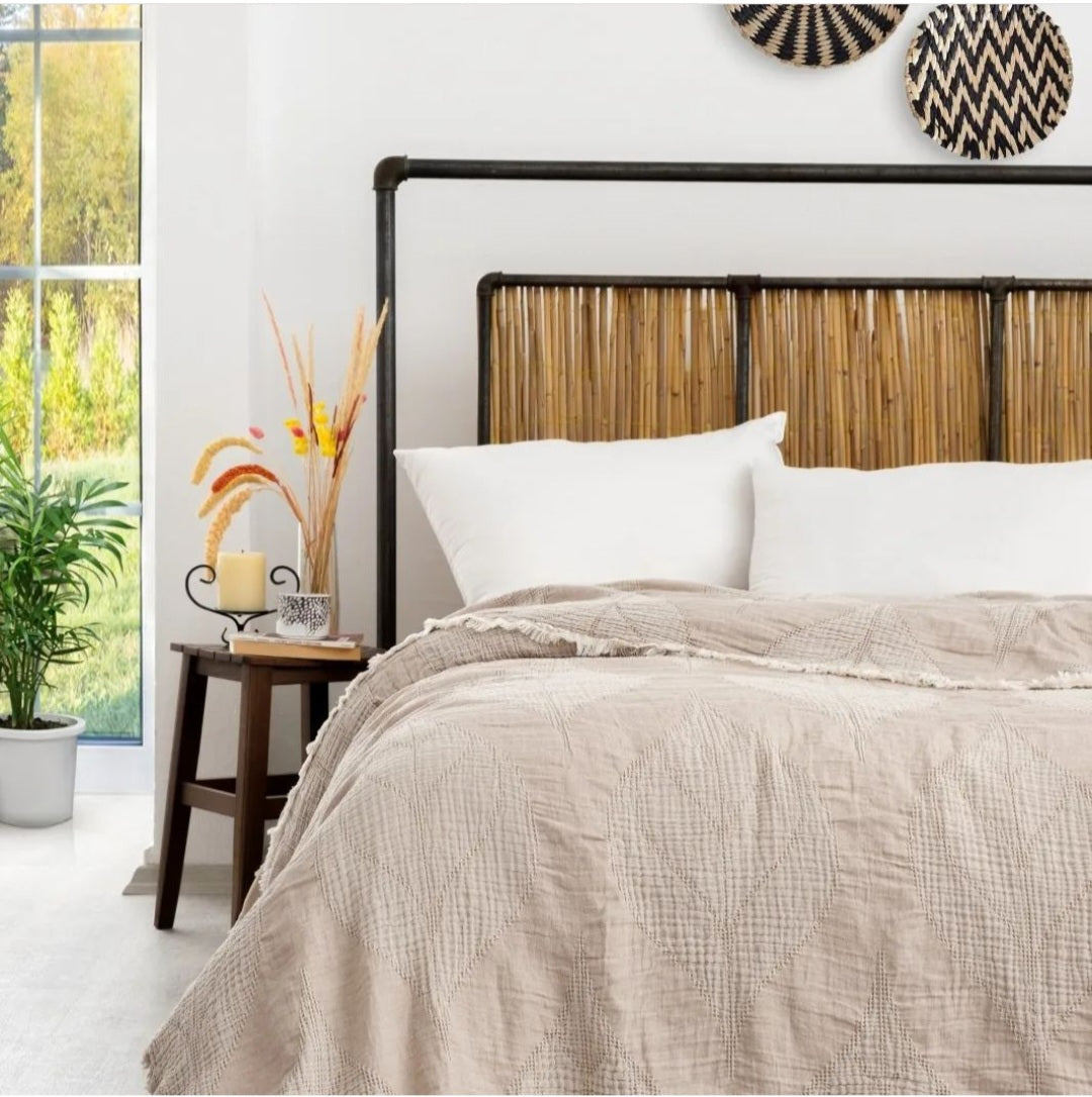 Natural Cotton Muslin Bed Cover  Gauze Blanket