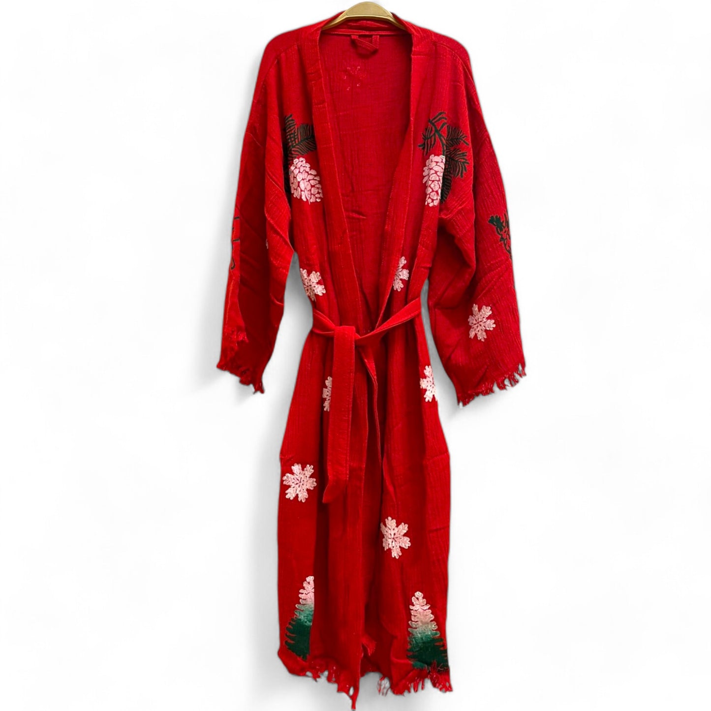 Christmas Design Kimono Robe - Hand Made & Hand Print