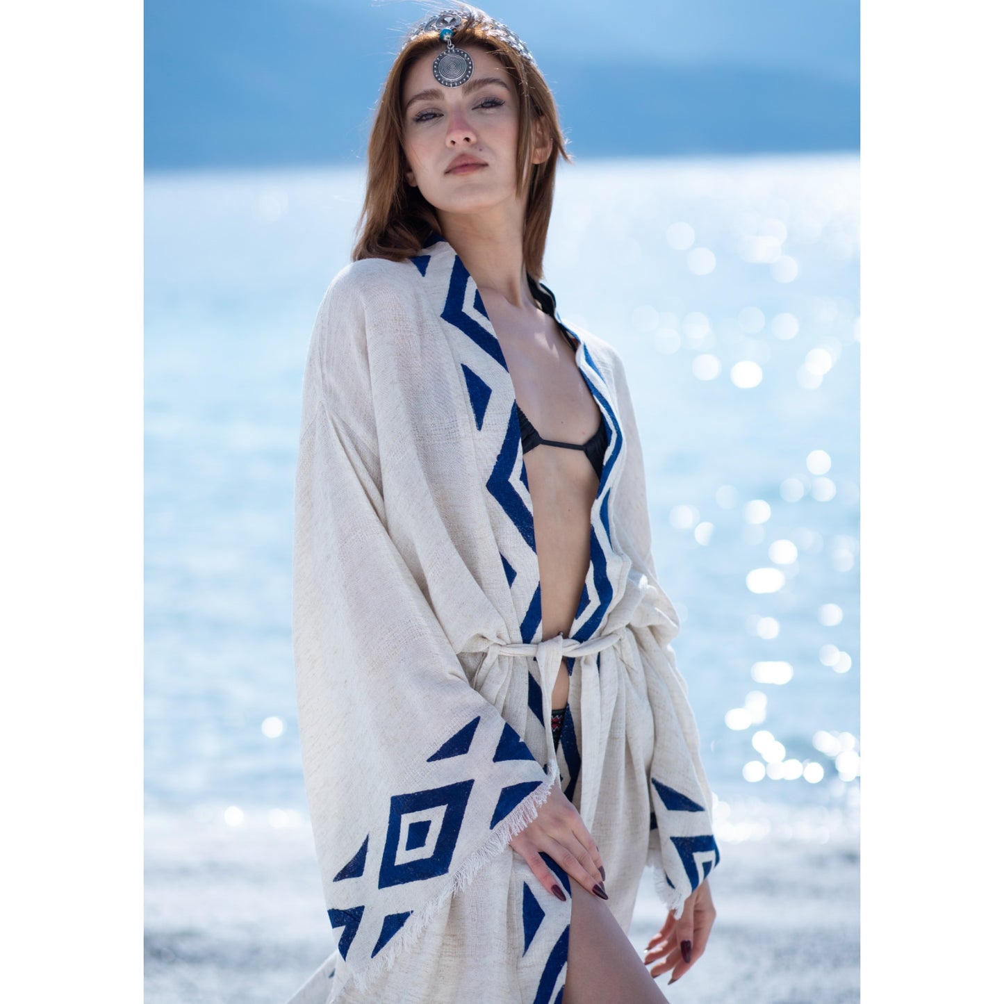 Hand Woven Linen Turkish Kilim Design Kimono Robe