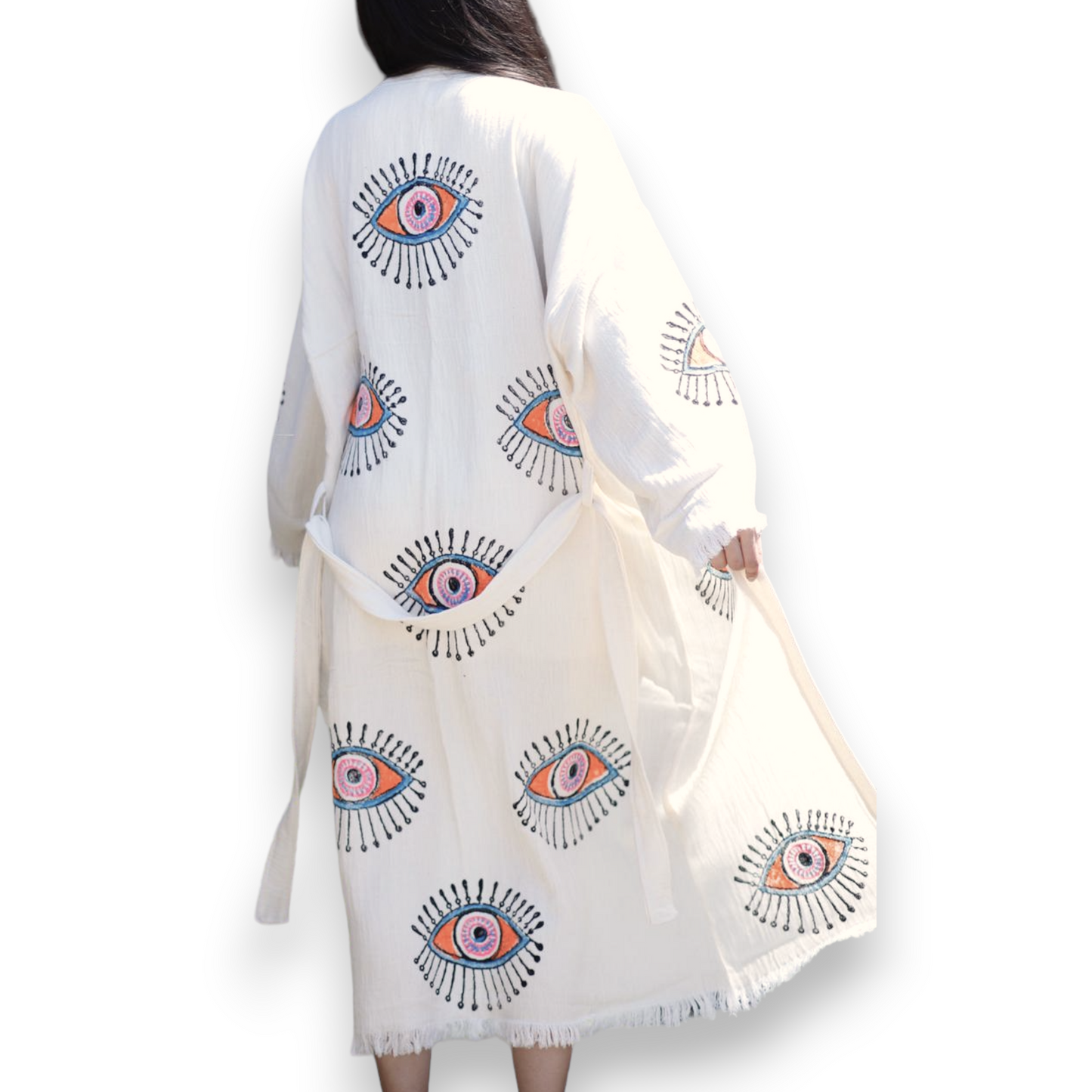 Pestemal Kimono Bathrobe Hand Print Eye Design