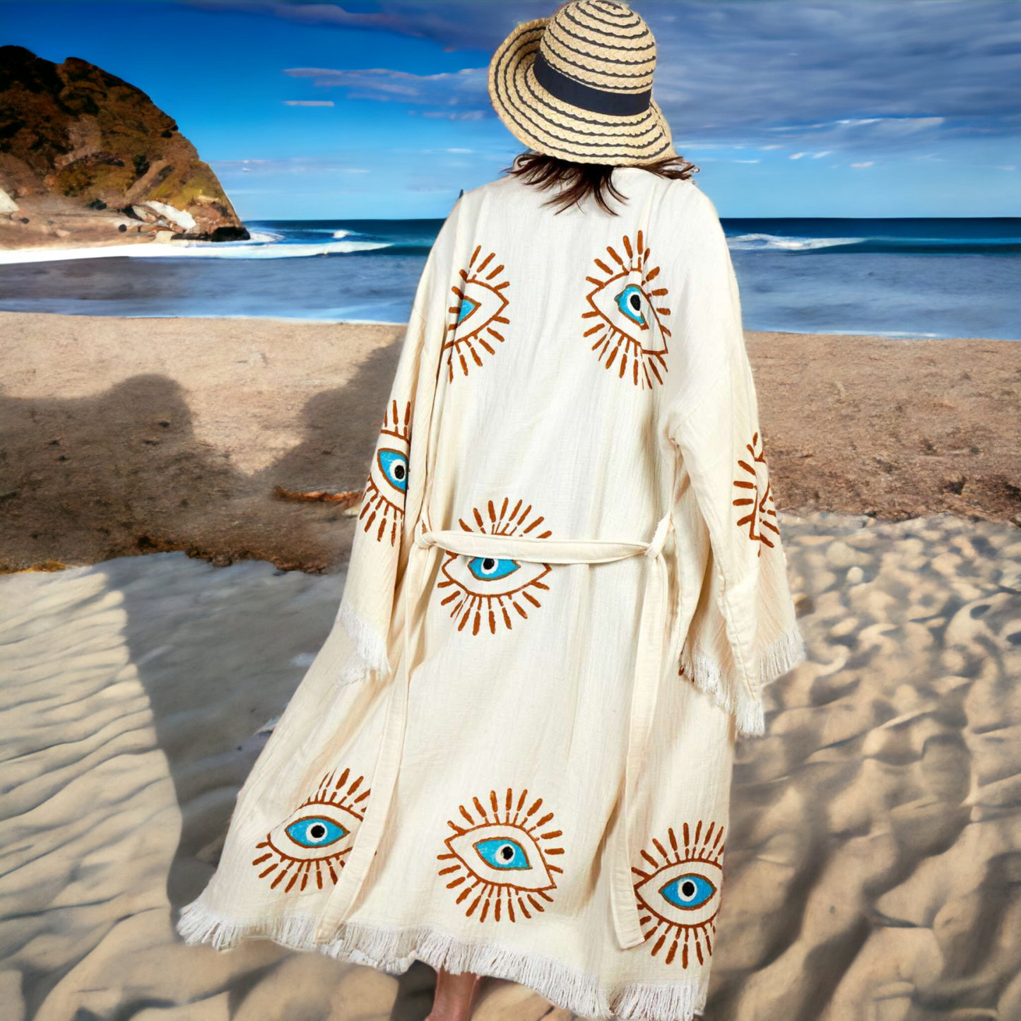 Evil Eye Turkish Towel Kimono Kaftan Bathrobe