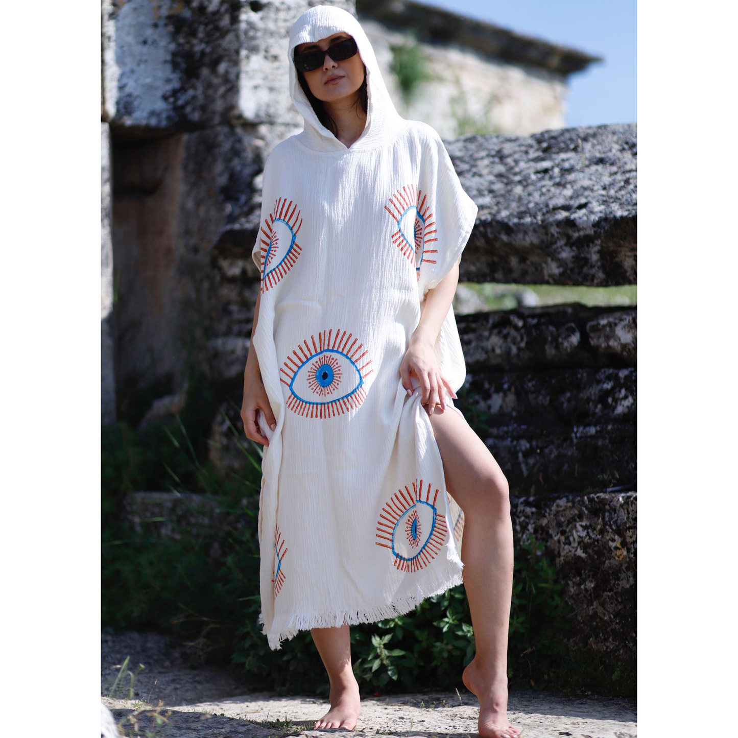 Evil Eye Turkish Towel Surf Poncho, Beach Poncho, Changing Poncho