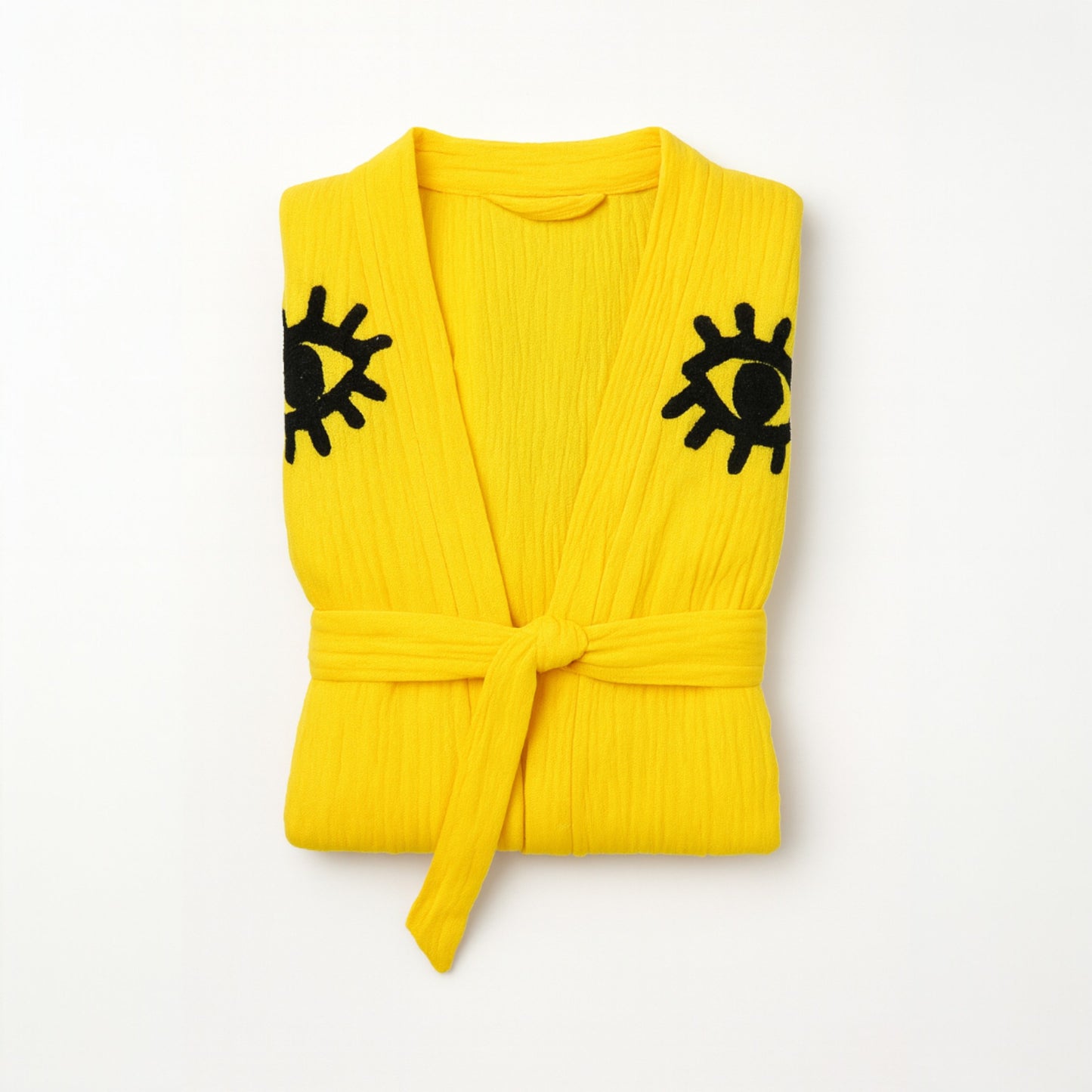 Evil Eye Yellow Kimono & Pants Set – Handwoven Natural Cotton