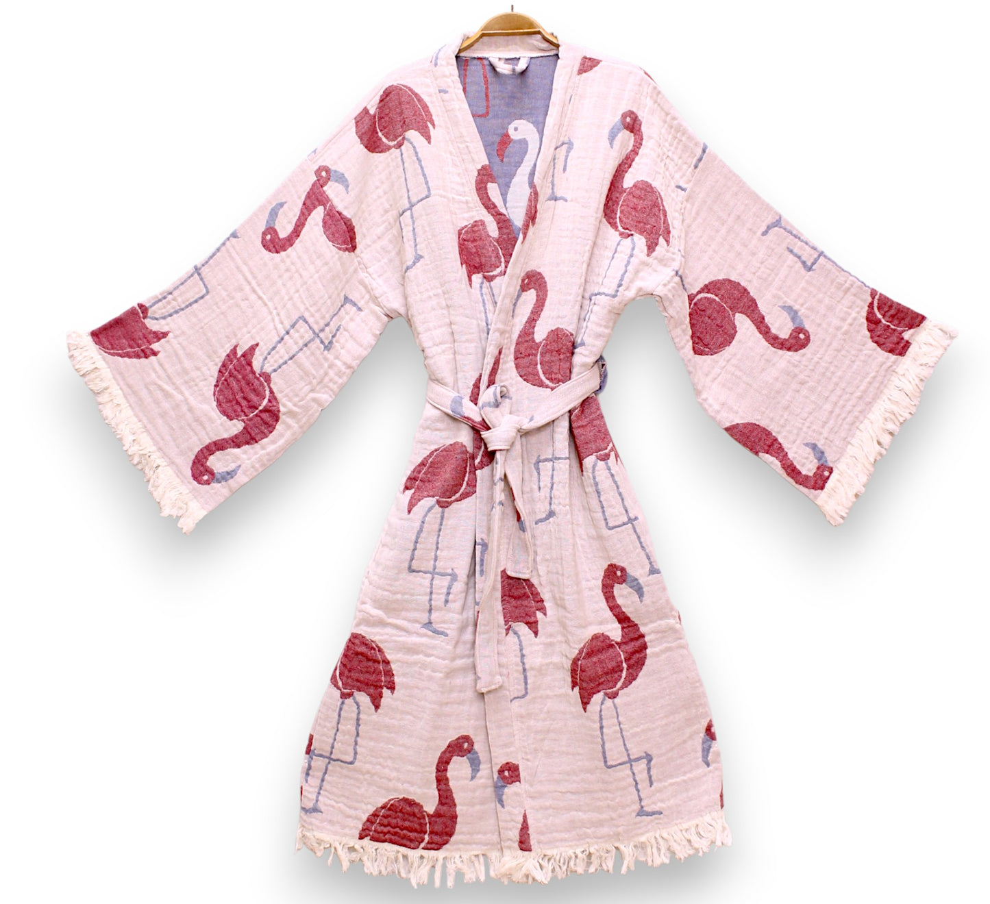 Flamingo Design Three Layers Muslin Turkish Towel Kimono Robe