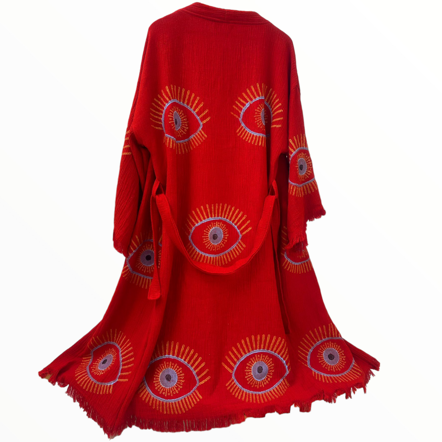 Hand-Made Block Print Evil Eye Turkish Towel Kimono Robe Kaftan