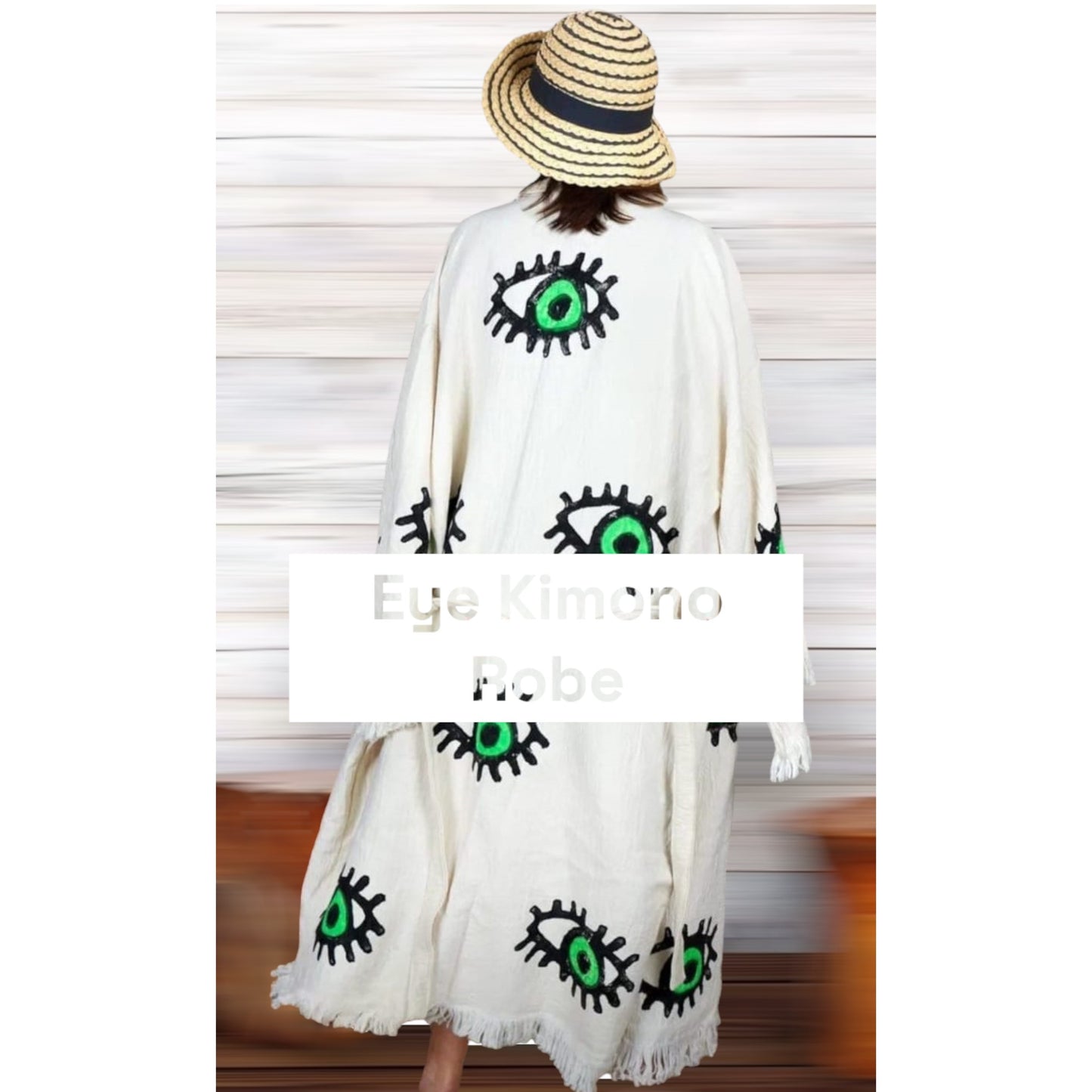 Hand-Made Block Print Green Evil Eye Design Turkish Towel Kimono Robe Kaftan