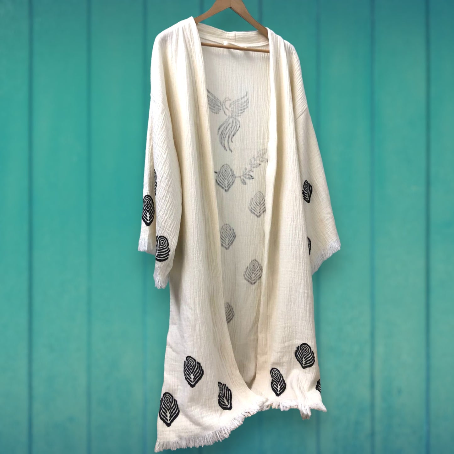 Hand-Made Block Print Turkish Towel Kimono Robe Kaftan