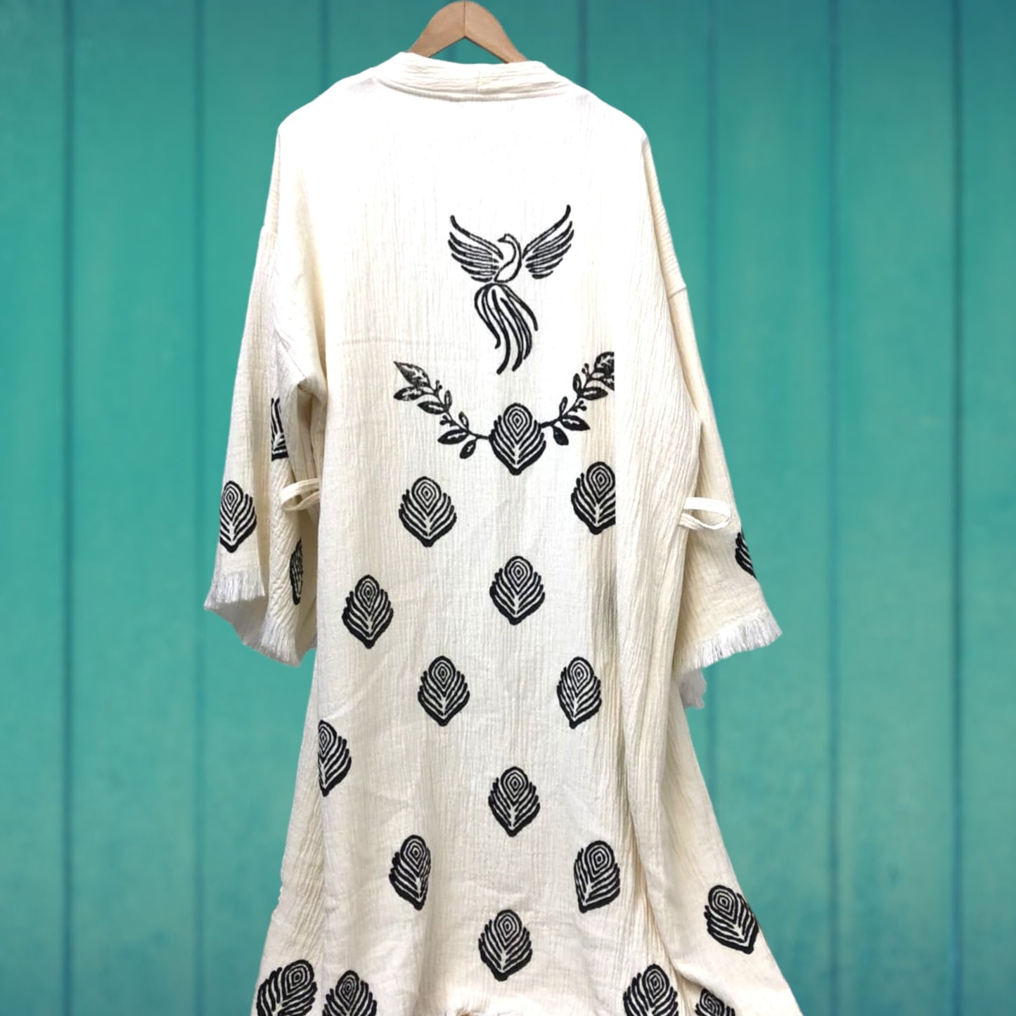 Hand-Made Block Print Turkish Towel Kimono Robe Kaftan