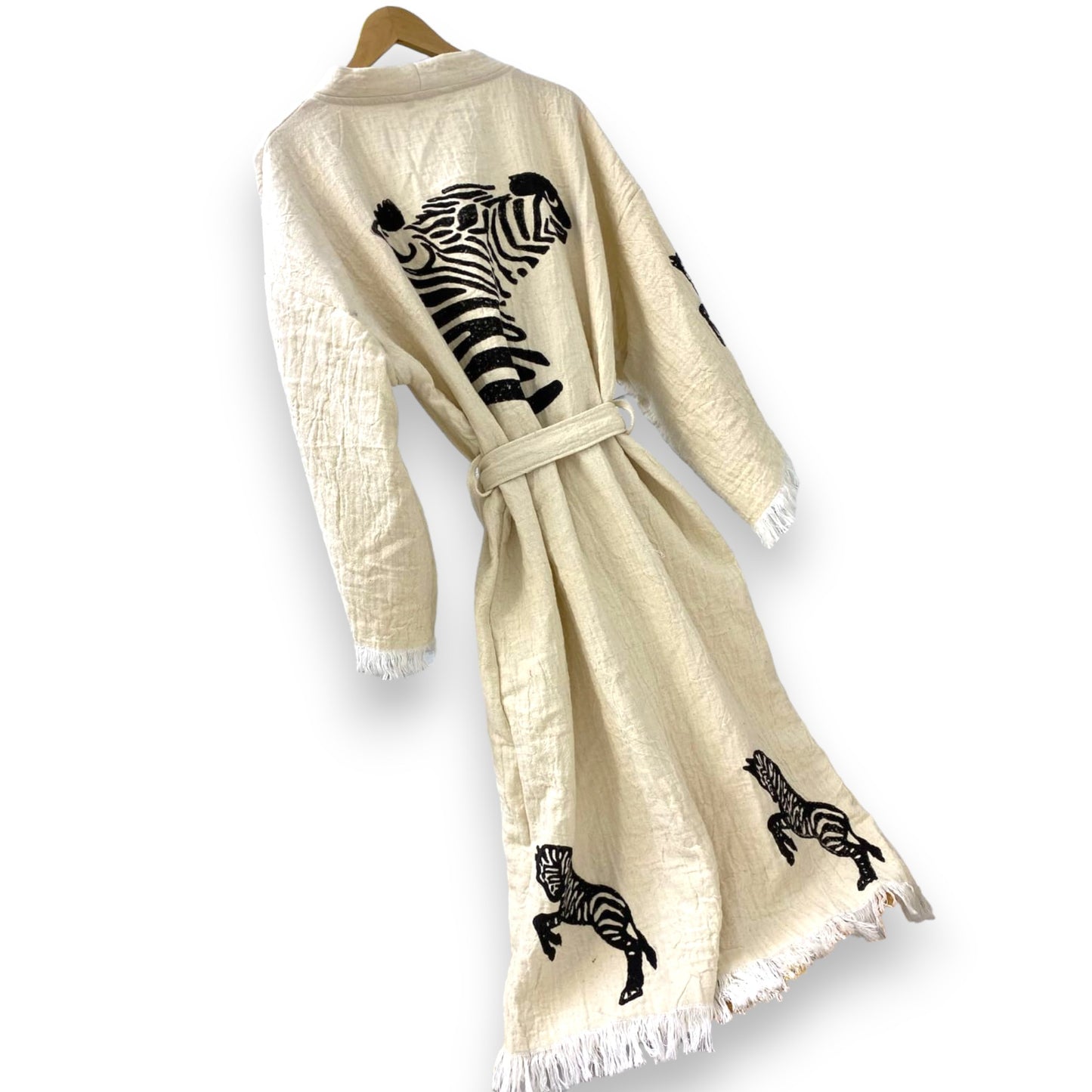 Hand-Made Block Print Turkish Towel Zebra Design Kimono Robe Kaftan