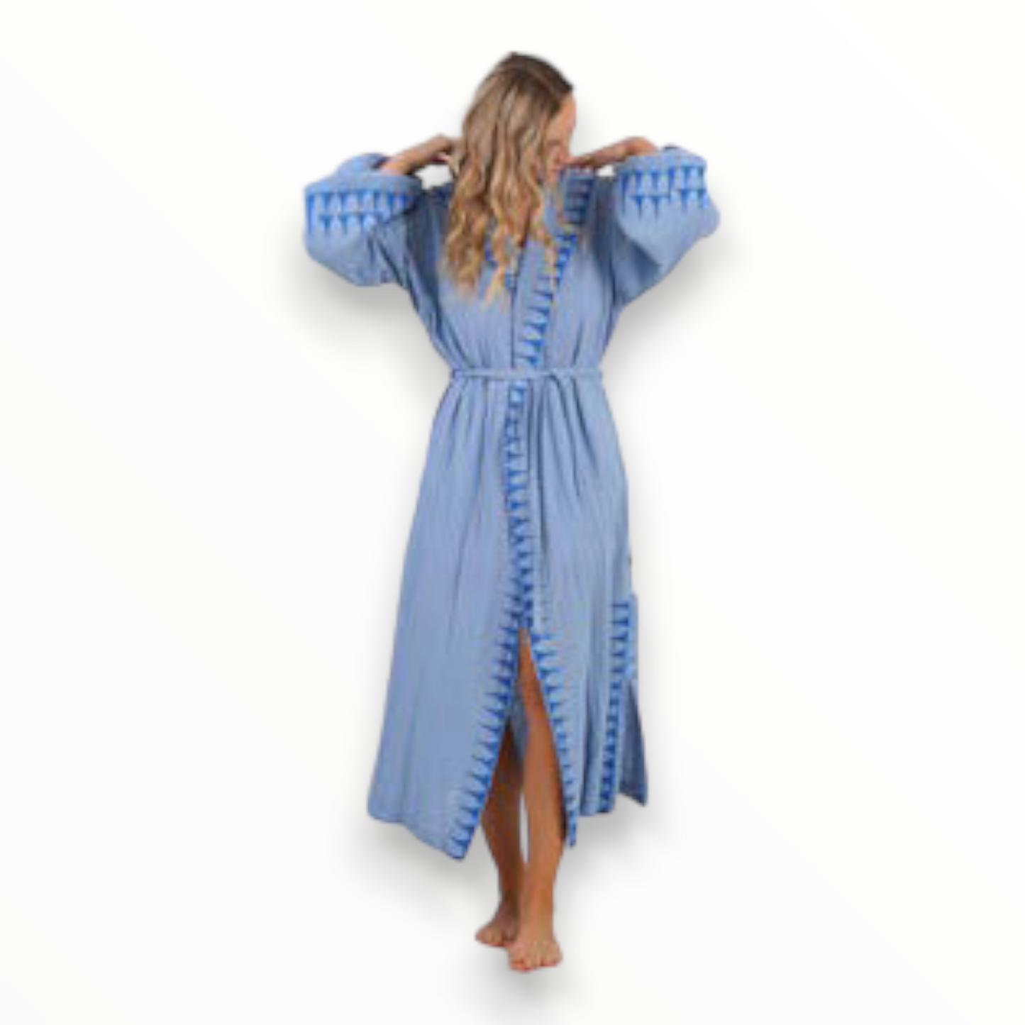 Hand-Woven Block Print Natural Cotton Kimono Robe with Hood