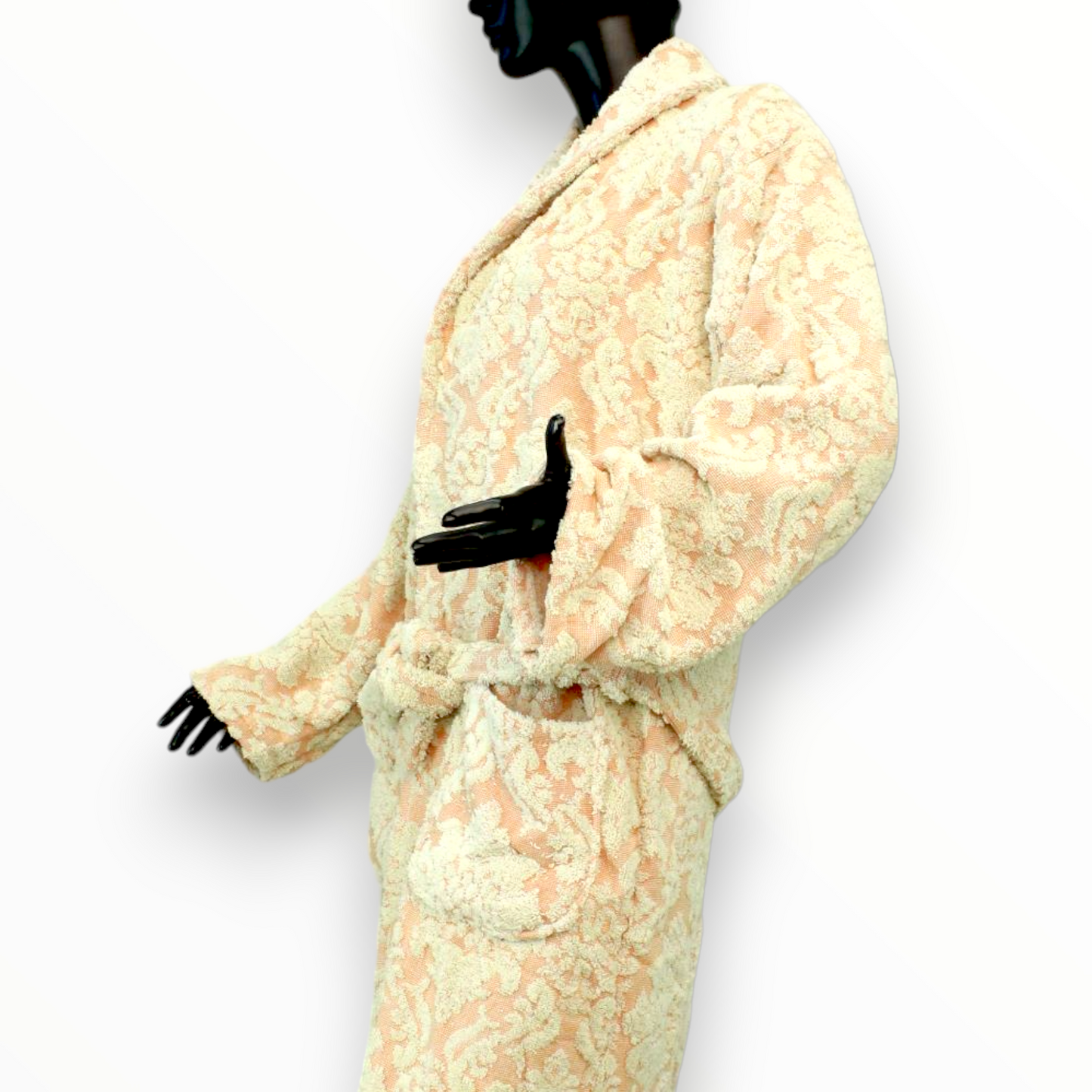 Hand-Woven Hand-Made Indigo Damascus Design Turkish Terry Towel Bathrobe