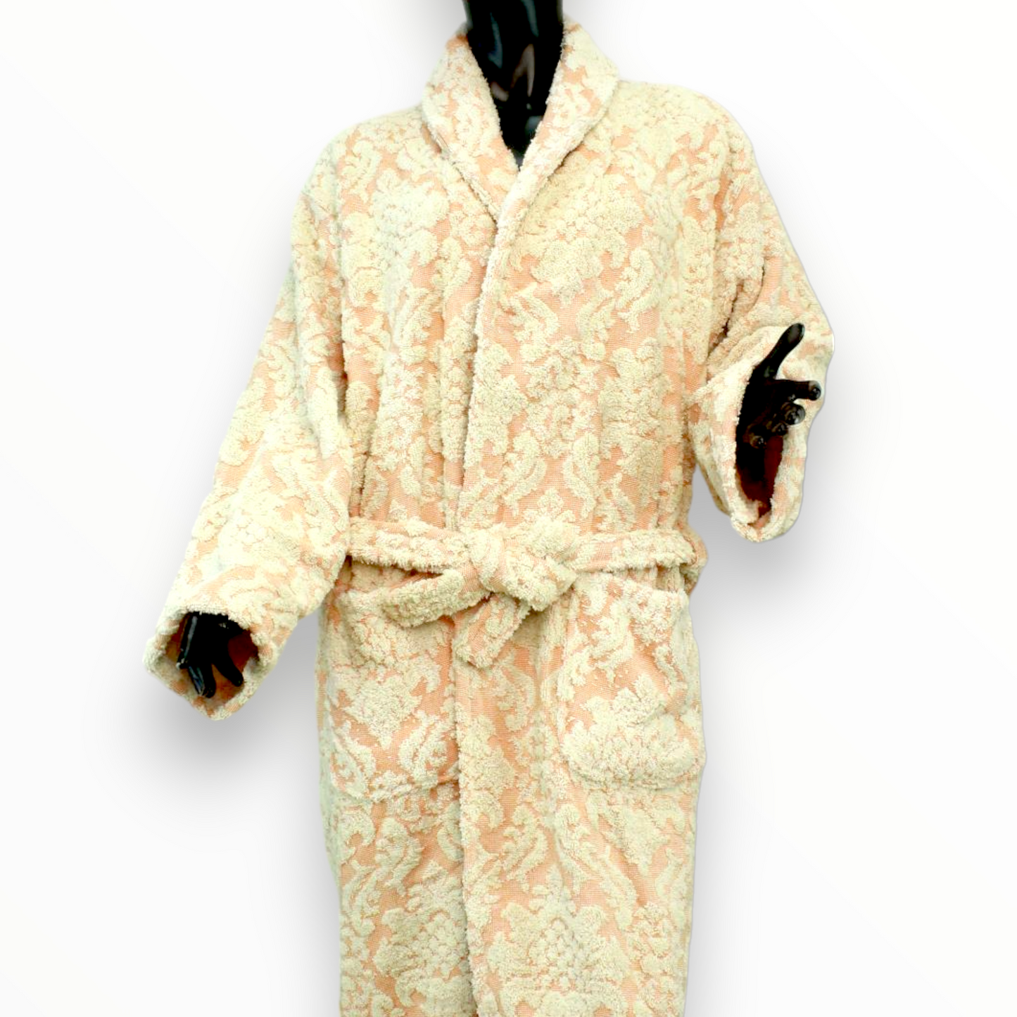 Hand-Woven Hand-Made Indigo Damascus Design Turkish Terry Towel Bathrobe