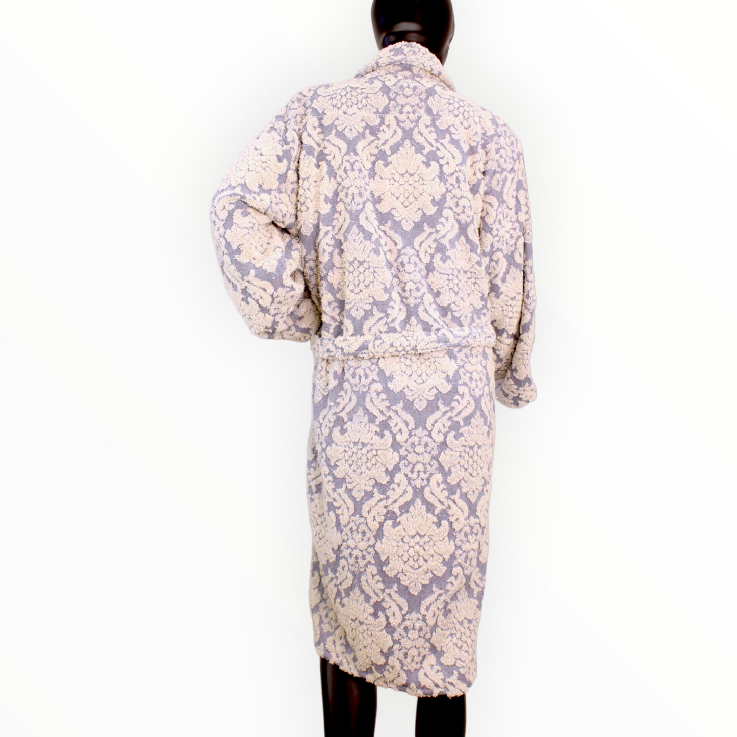 Hand-Woven Hand-Made Indigo Damascus Design Turkish Terry Towel Bathrobe