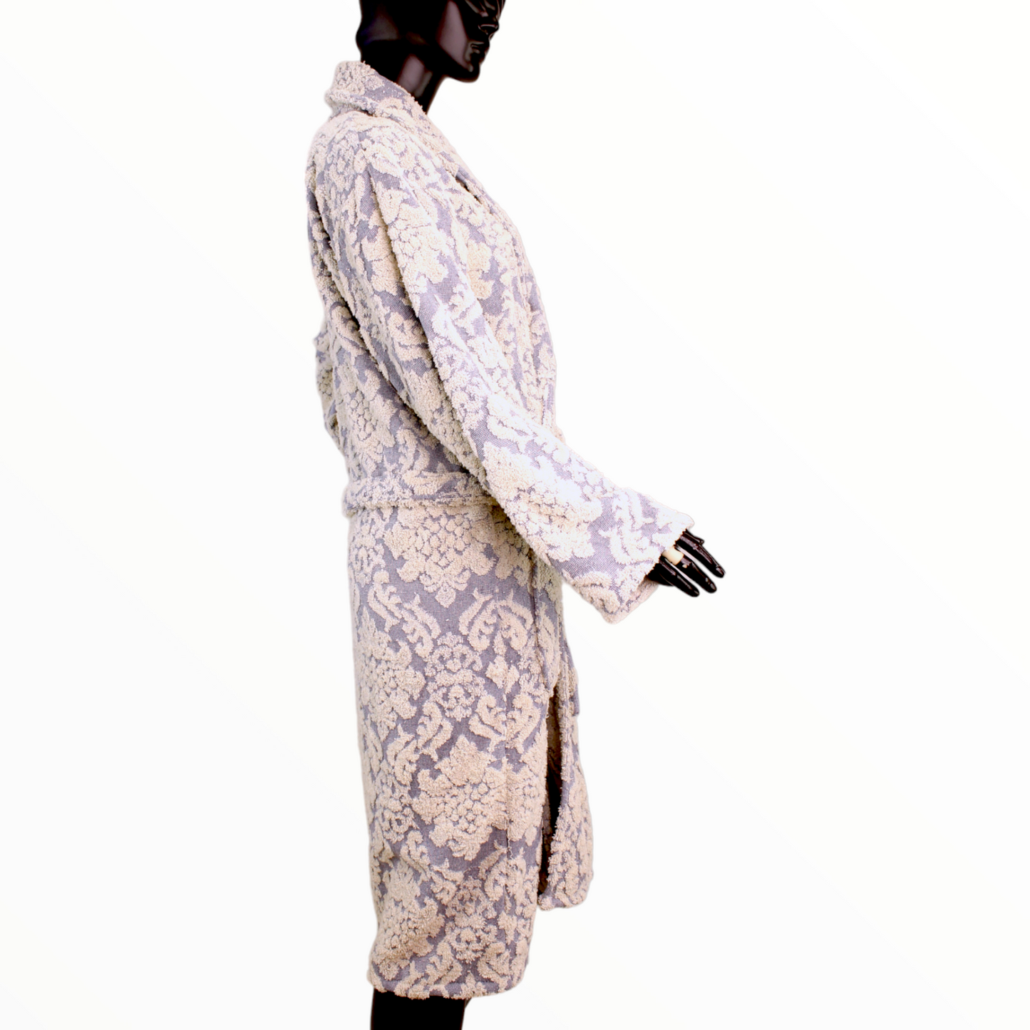 Hand-Woven Hand-Made Indigo Damascus Design Turkish Terry Towel Bathrobe