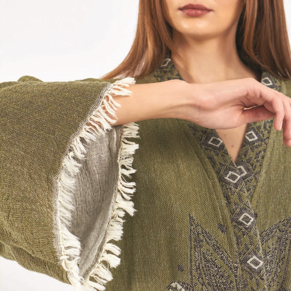 Hand-Woven Hand-Made Natural Cotton Turkish Towel Kimono Kaftan with an Elephant Design