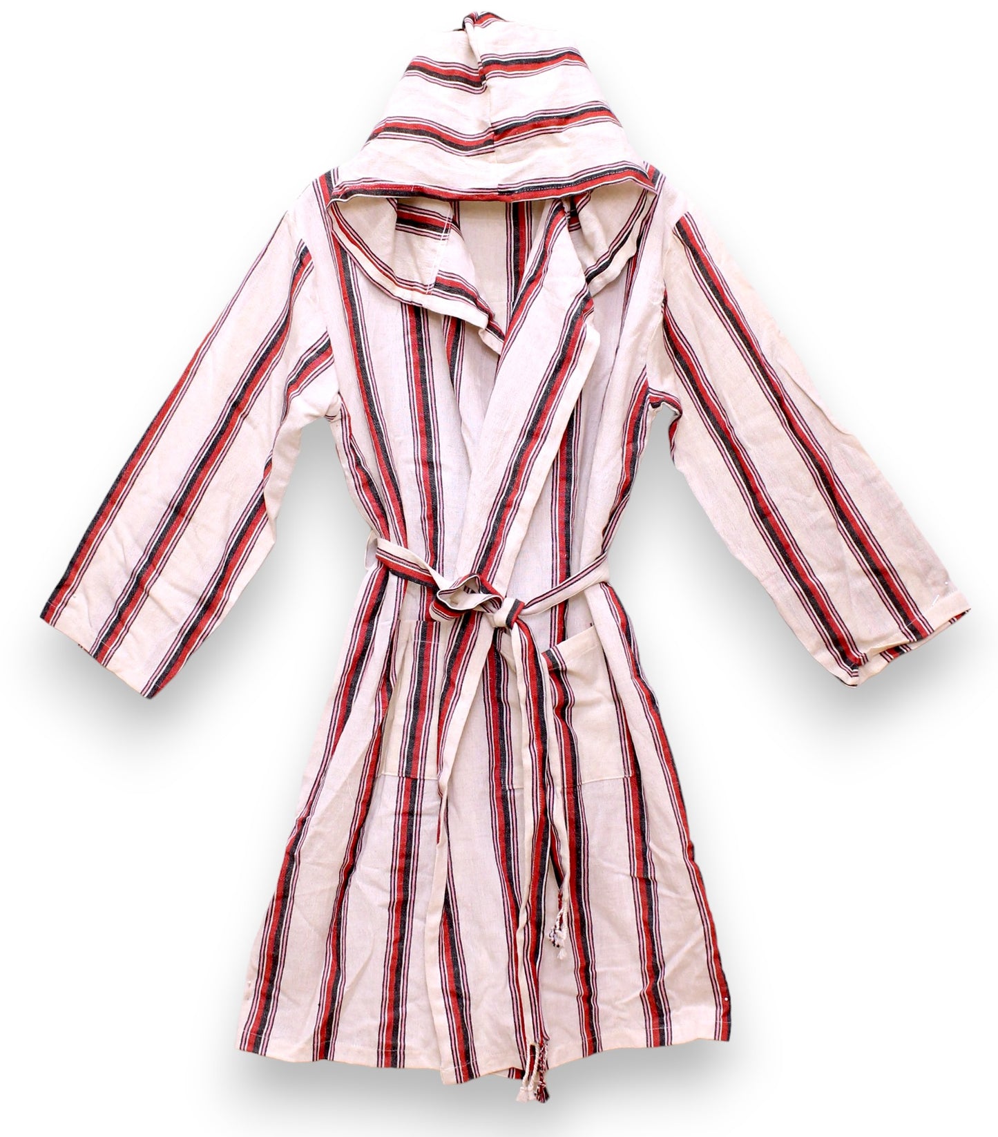 Hand Woven Linen Stripe Design Pestemal Bathrobe with Hood