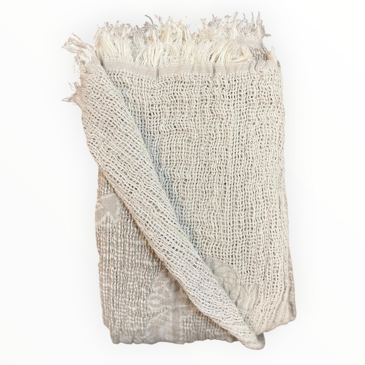 Handmade handwoven natural cotton muslin Turkish towel in brown with marine-inspired sailboat and anchor patterns