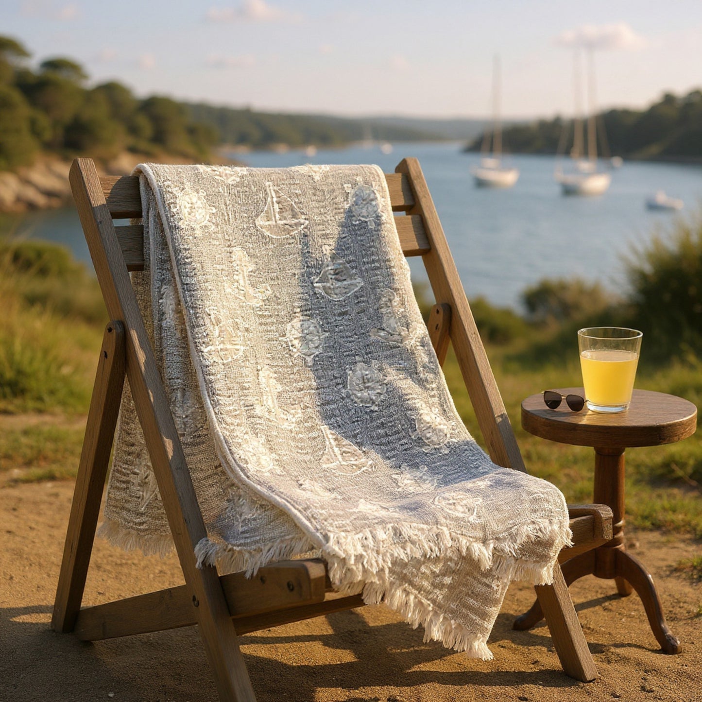 Handmade Natural Cotton Muslin Turkish Towel – Brown Marine Design