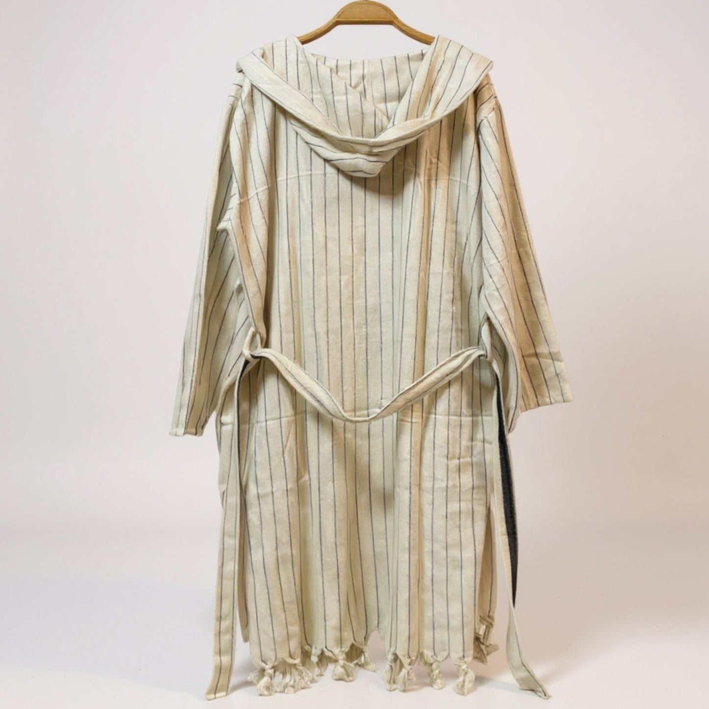 Handmade Natural Cotton Turkish Towel Pestemal Bathrobe – Ecru Stripe (Unisex)