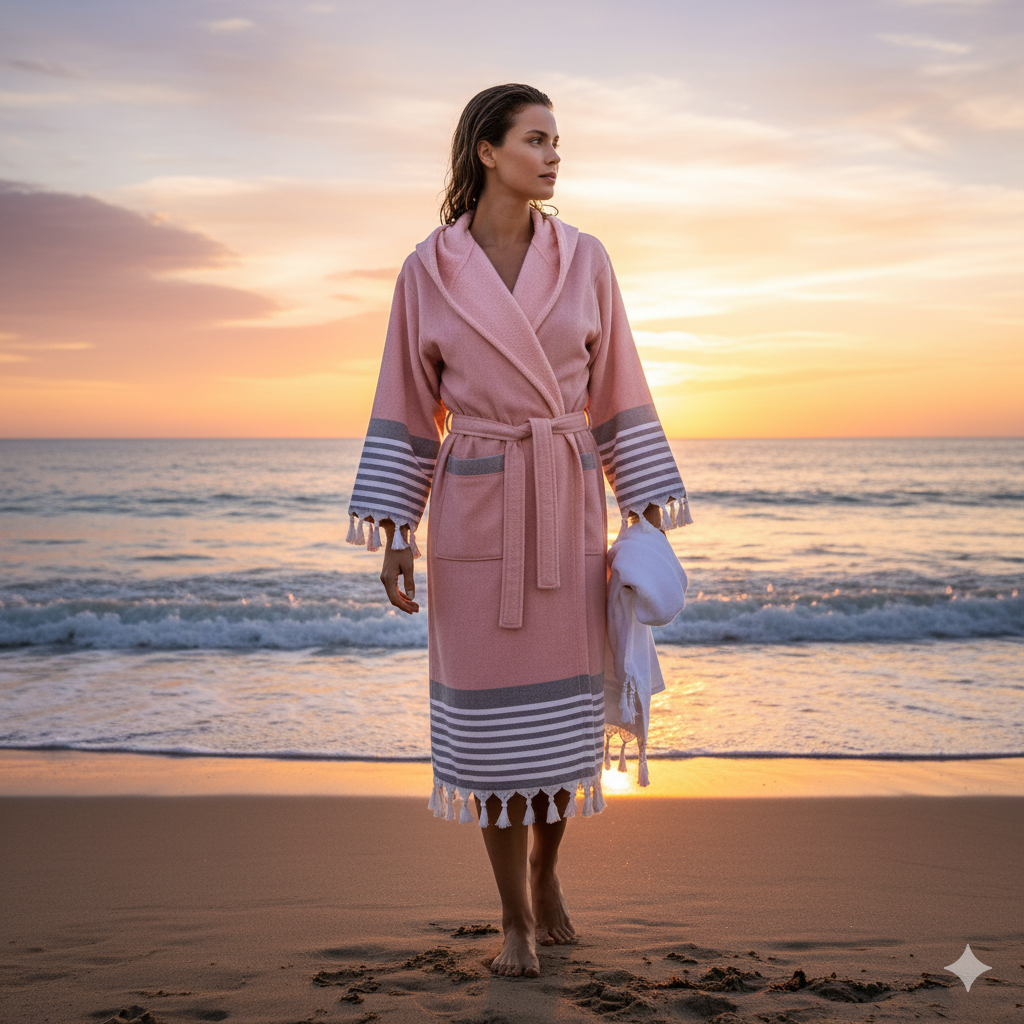 Handwoven Dual-Sided Turkish Cotton Bathrobe – Terry & Pestemal