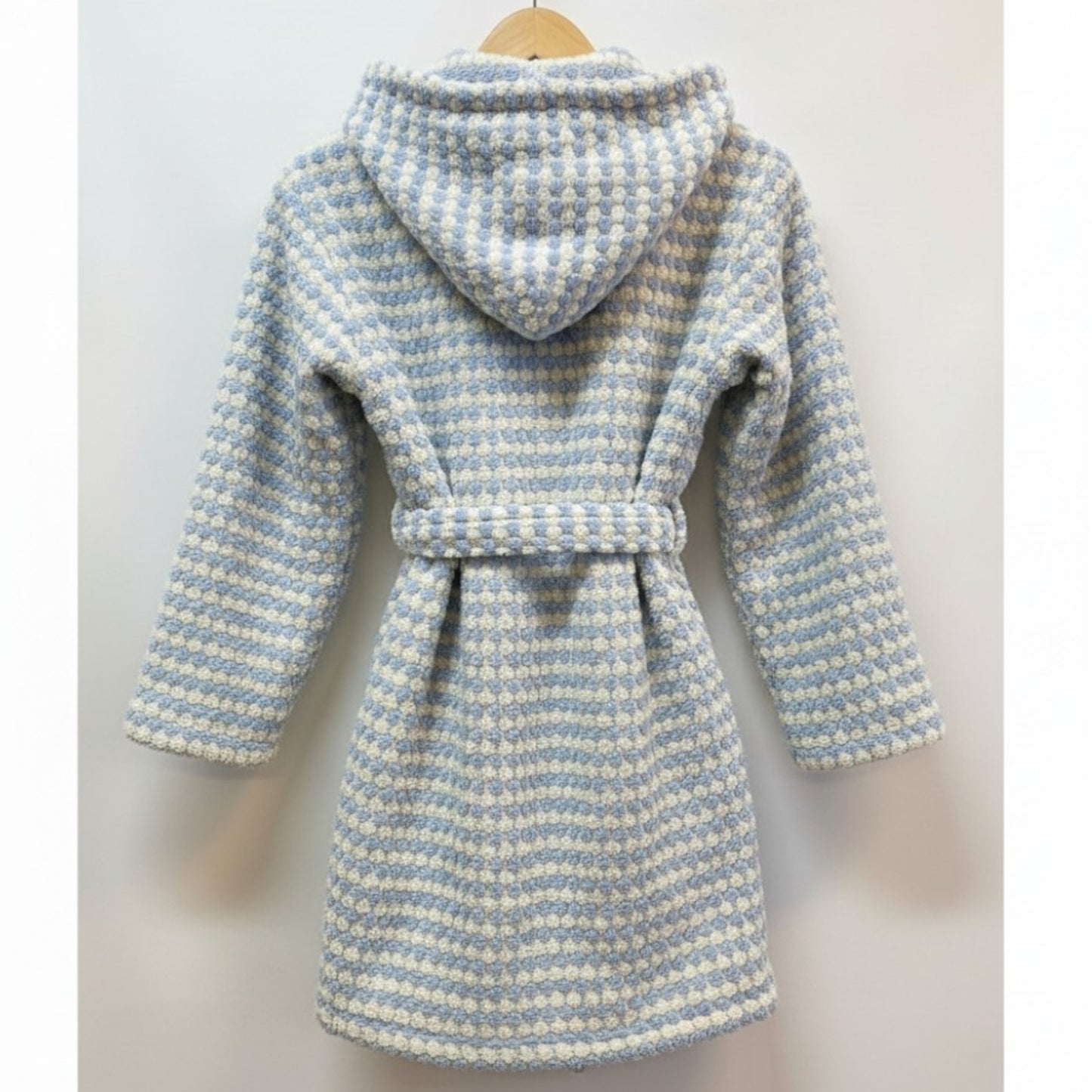 Handwoven Natural Turkish Cotton Terry Kids Bathrobe – PomPom Design Baby Blue