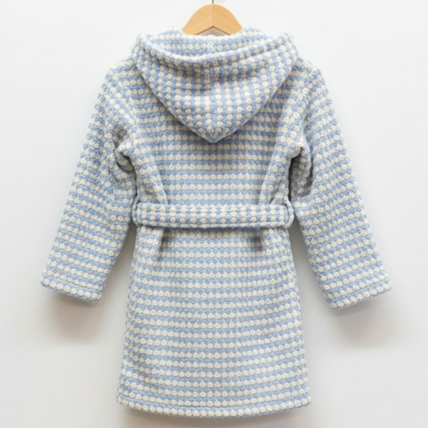 Handwoven Natural Turkish Cotton Terry Kids Bathrobe – PomPom Design Baby Blue