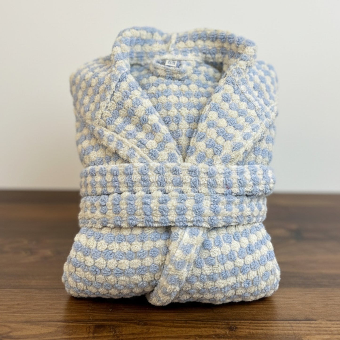 Handwoven Natural Turkish Cotton Terry Kids Bathrobe – PomPom Design Baby Blue