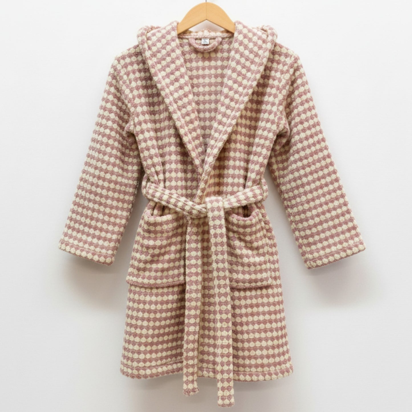 Handwoven Natural Turkish Cotton Terry Kids Bathrobe – PomPom Design Rose Pink