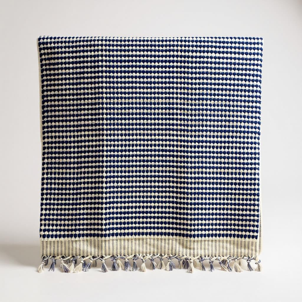 Turkish Terry Towel Hammam Towel Bath Towel Indigo Dotted Hand Woven Natural Turkish Cotton