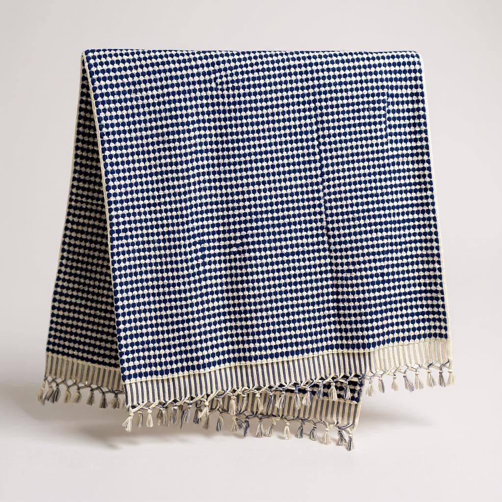 Turkish Terry Towel Hammam Towel Bath Towel Indigo Dotted Hand Woven Natural Turkish Cotton