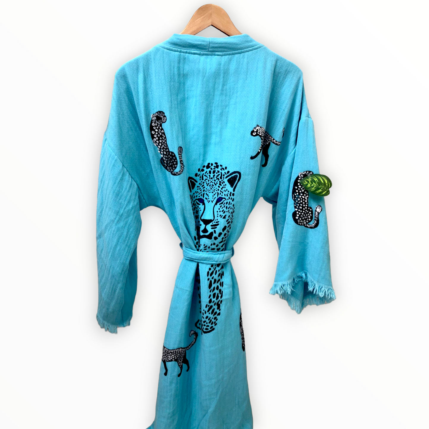 Leopard Turquoise Turkish Towel Kimono Kaftan Bathrobe - Beach Kimono