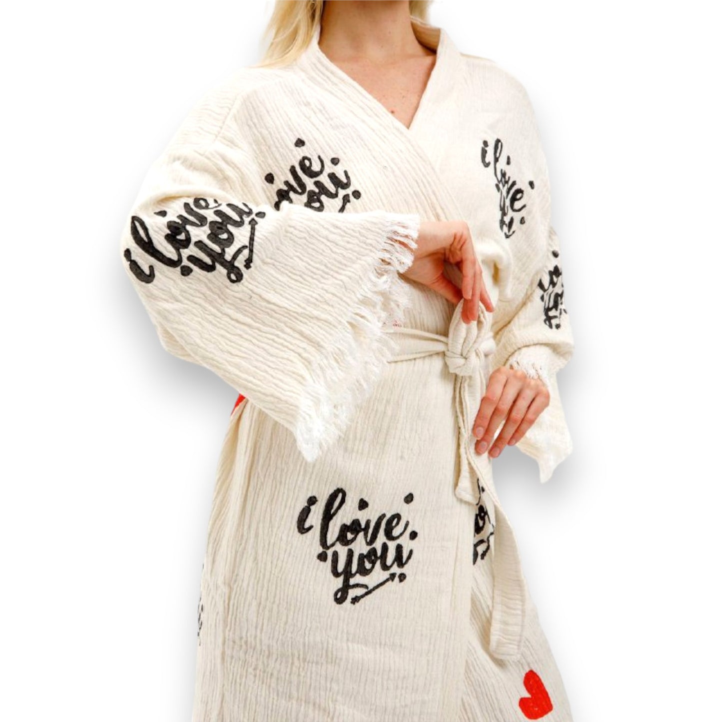 Hand-Made Block Print Love Design Turkish Towel Kimono Robe Kaftan