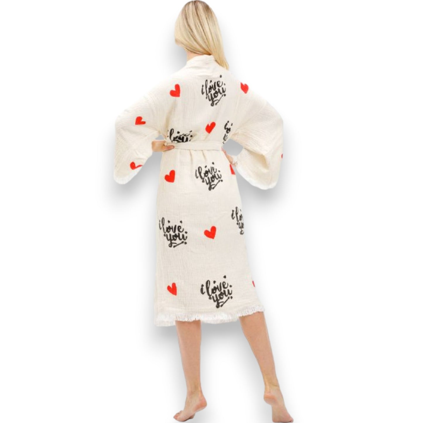Hand-Made Block Print Love Design Turkish Towel Kimono Robe Kaftan