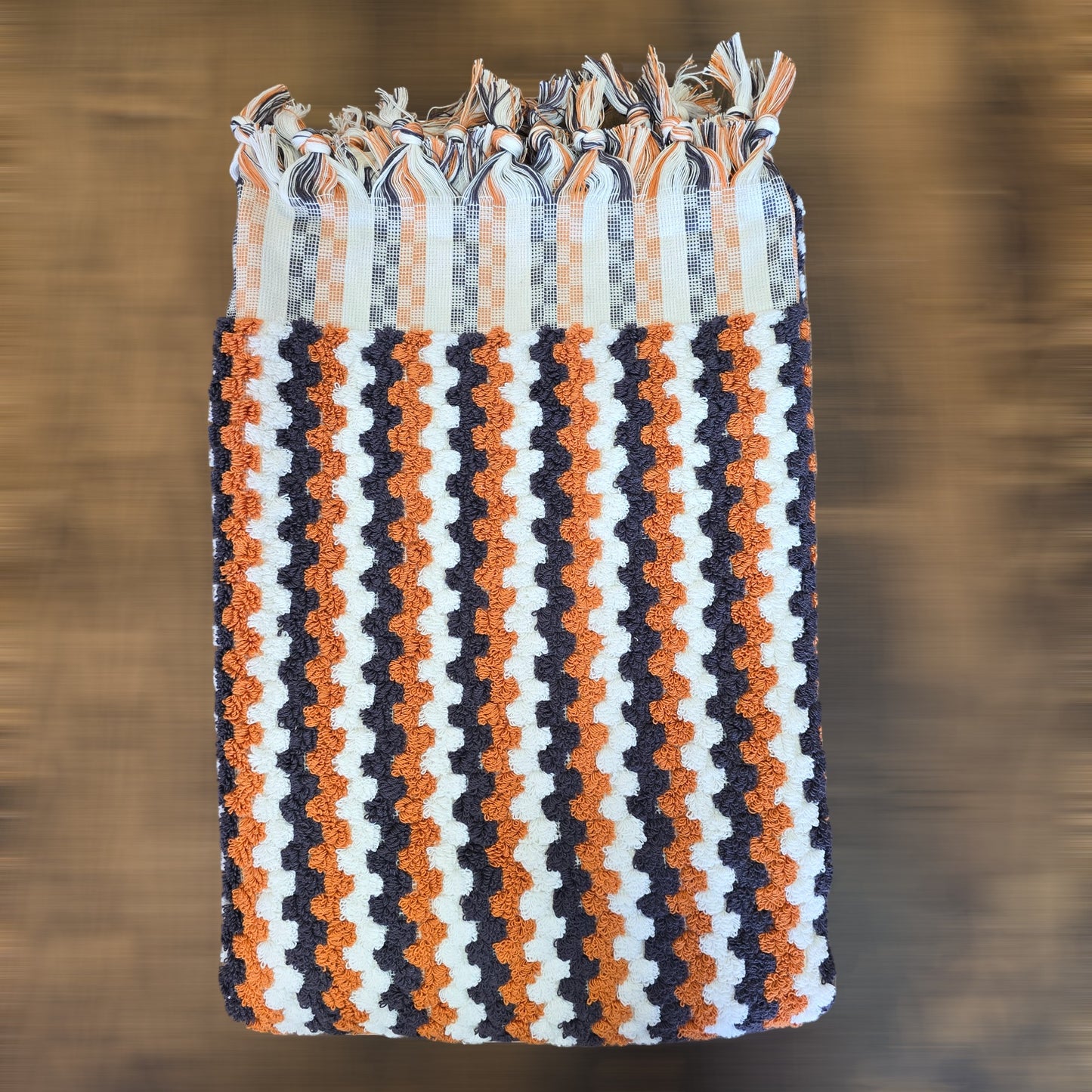 Natural Cotton Hand-Woven Turkish Terry Hammam Towel Designer Zigzag Pattern