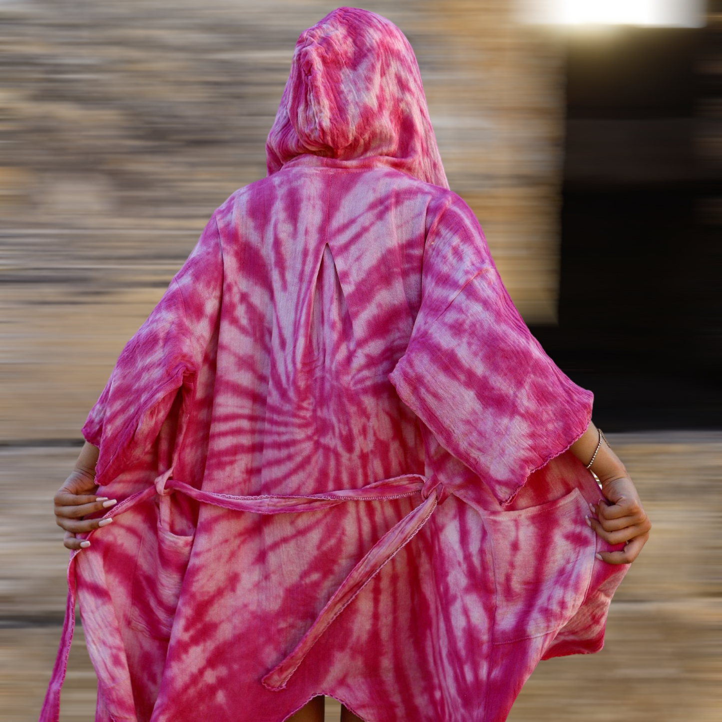 Natural Cotton Hand Woven Tie Dye Barbie Pink Beach Kimono Kaftan