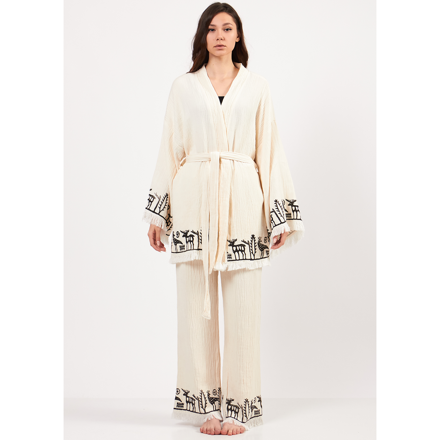 Natural Cotton Kimono Jacket Pants Set
