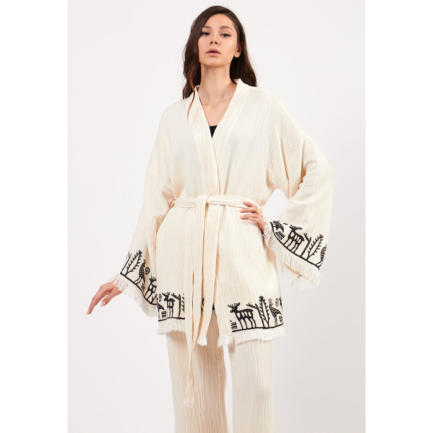 Natural Cotton Kimono Jacket Pants Set