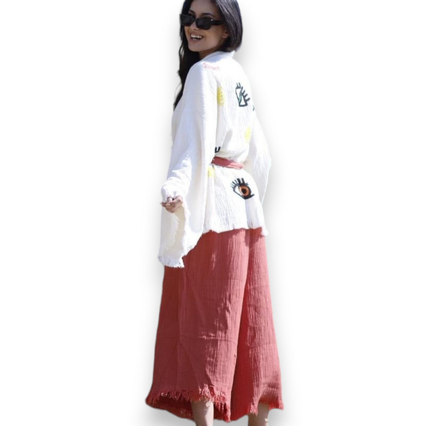 Evil Eye Natural Cotton Kimono Jacket Pants Set