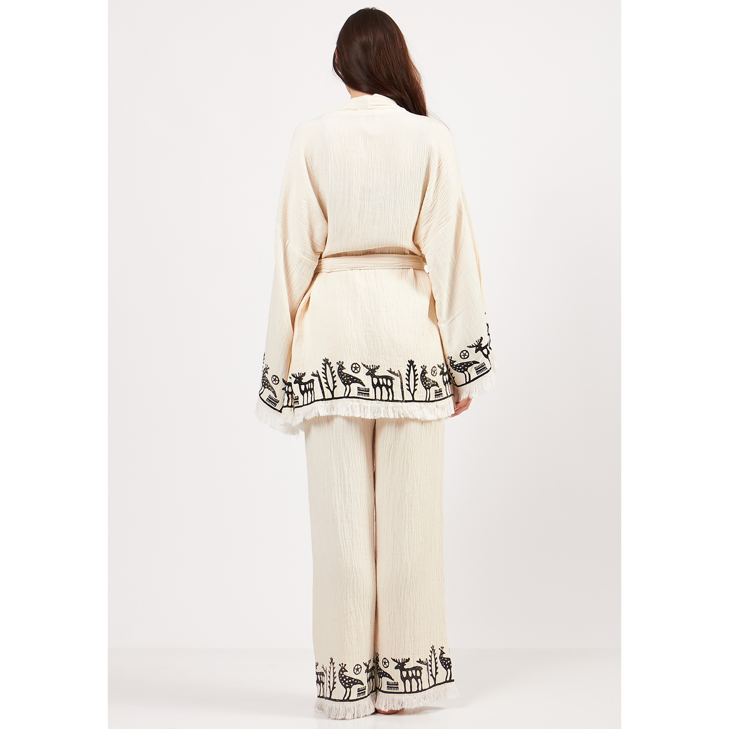 Natural Cotton Kimono Jacket Pants Set
