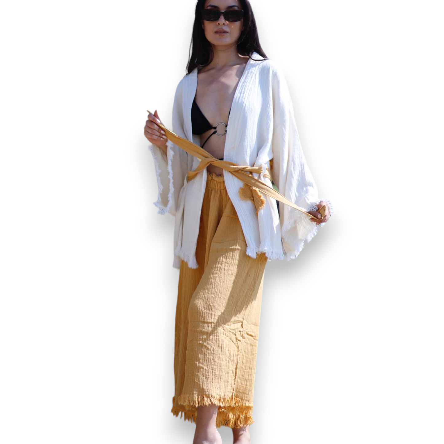 Natural Cotton Kimono Jacket Pants Set