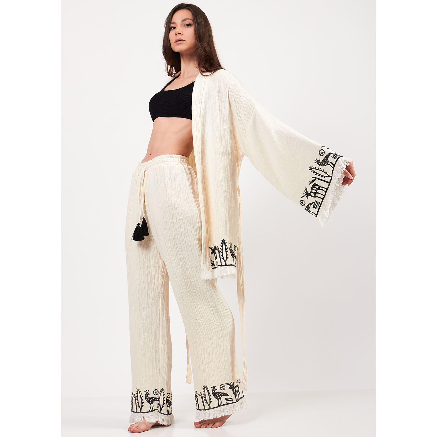 Natural Cotton Kimono Jacket Pants Set