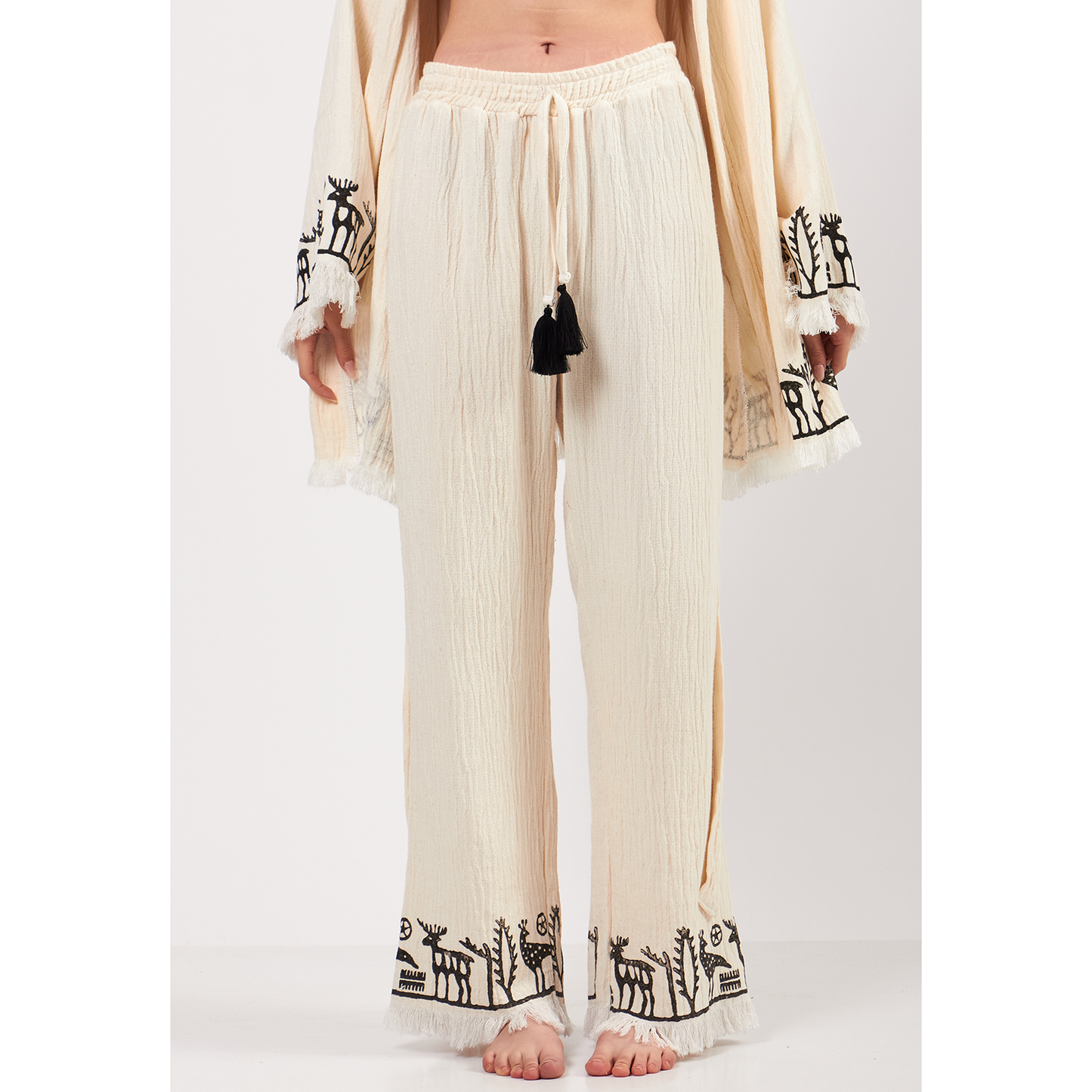 Natural Cotton Kimono Jacket Pants Set