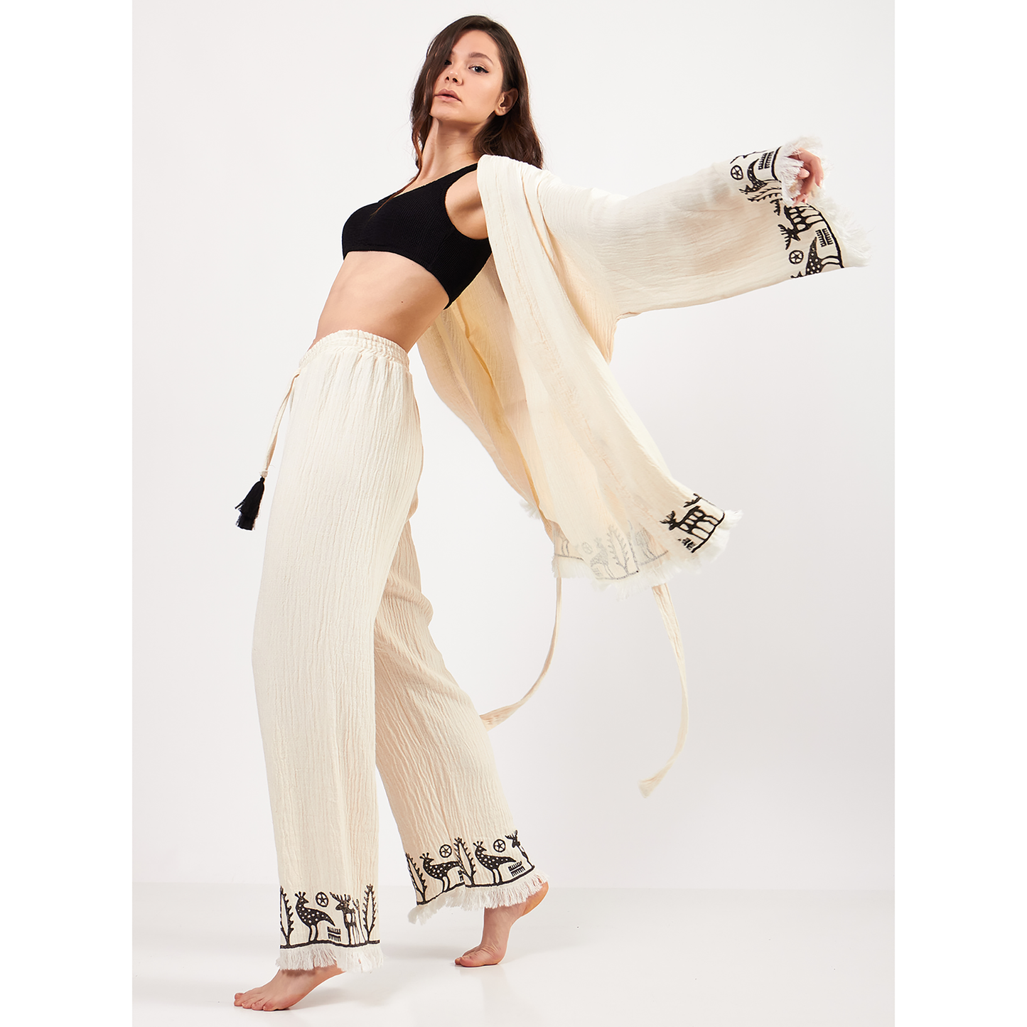 Natural Cotton Kimono Jacket Pants Set