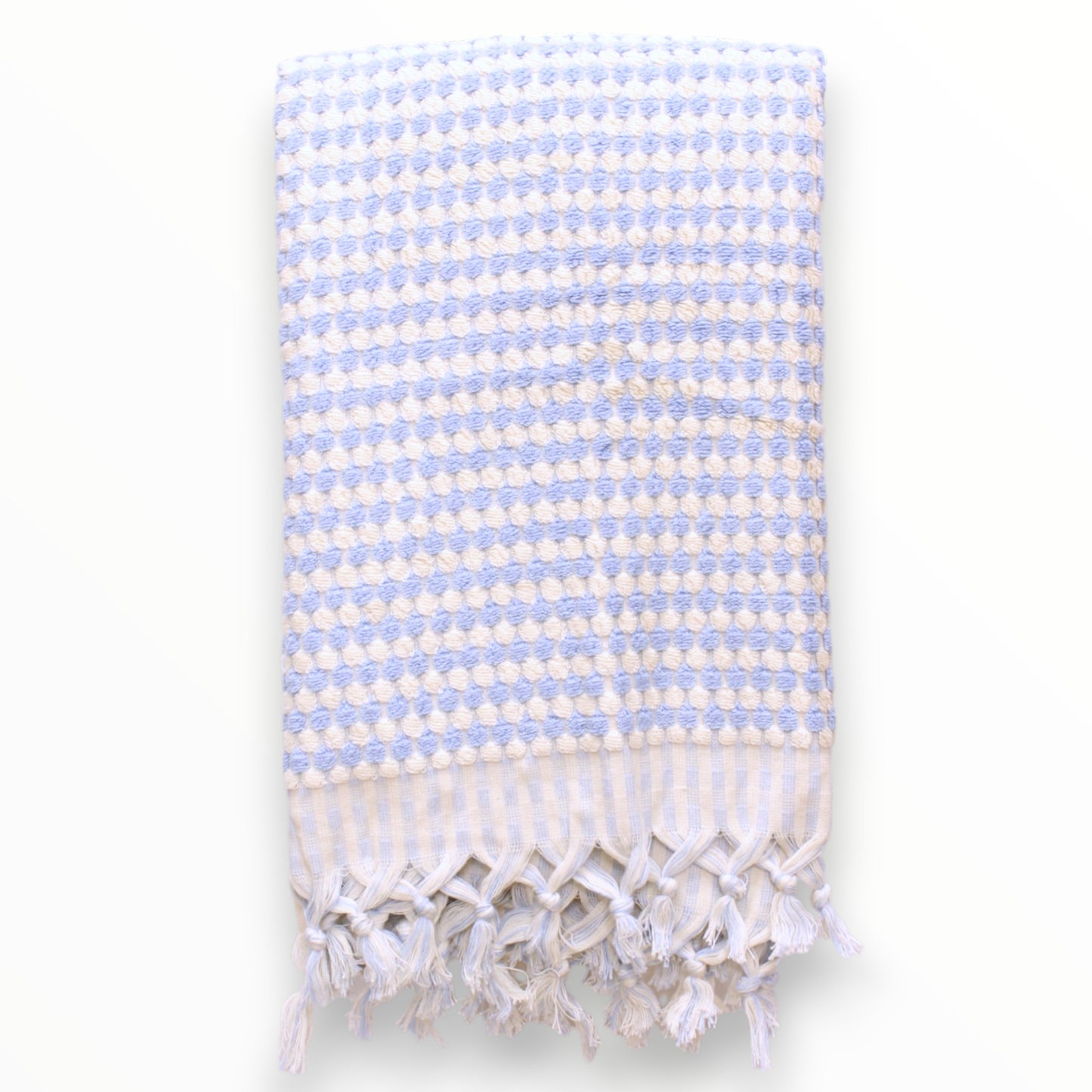 Natural Cotton Pompom Baby Blue Turkish Terry Bath Towel