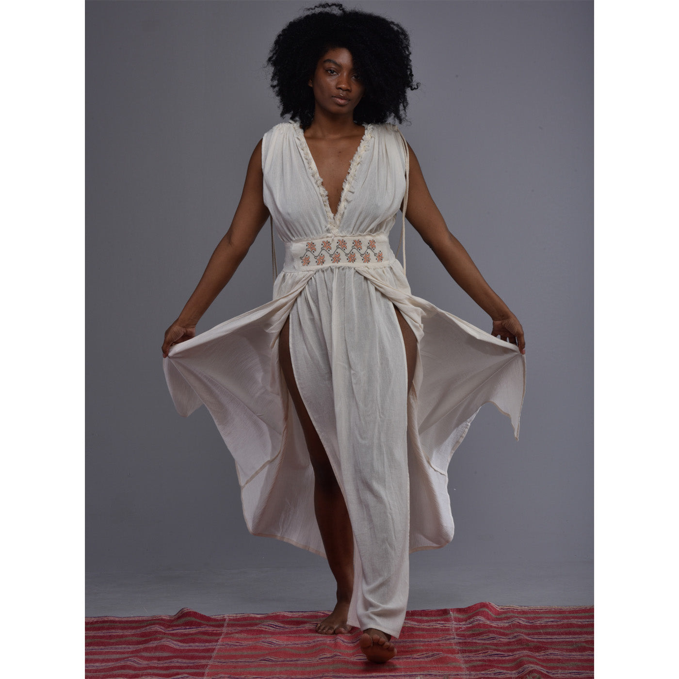 Natural Turkish Cotton Hand Embroidered Dress Dervis Natural Textile Natural Turkish Cotton Hand Embroidered Dress Dervis Natural Textile