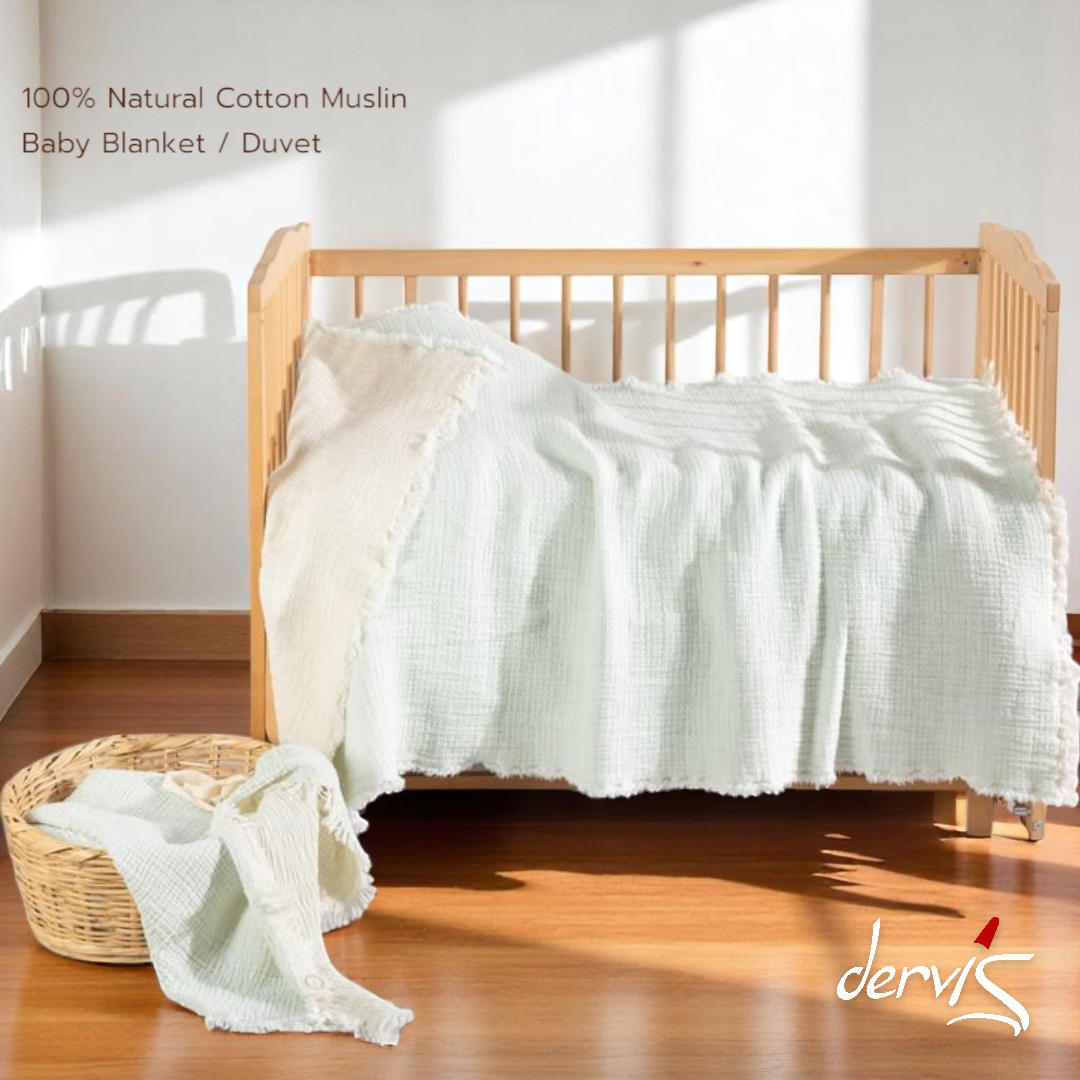 Handmade Natural Turkish Cotton Muslin Double Face Multi-Purpose Baby Blanket